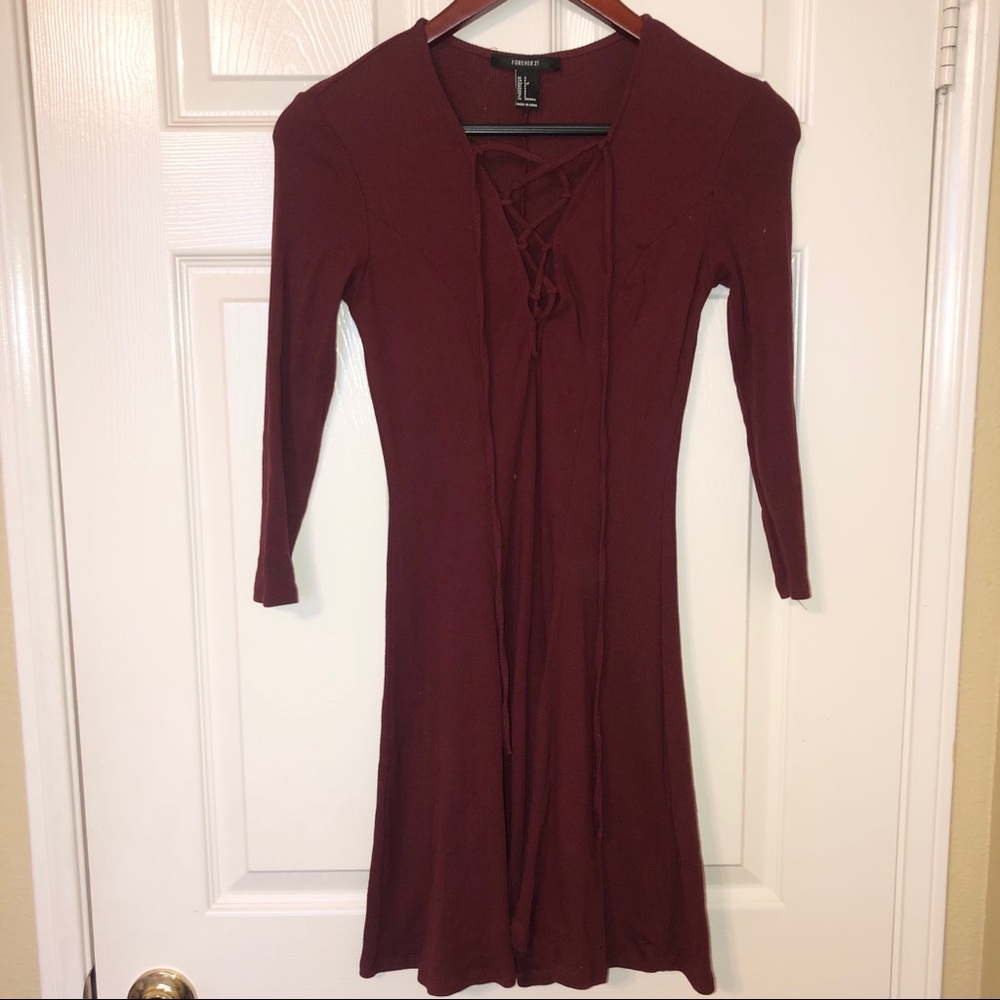 Forever 21 burgundy Ribbed knit skater dress